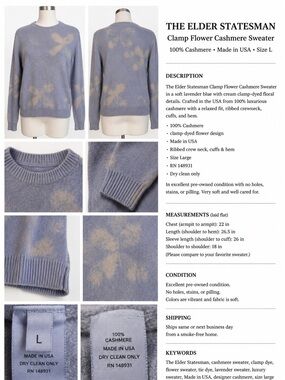 The Elder Statesman Lavender Blue Clamp Flower Cashmere Sweater
